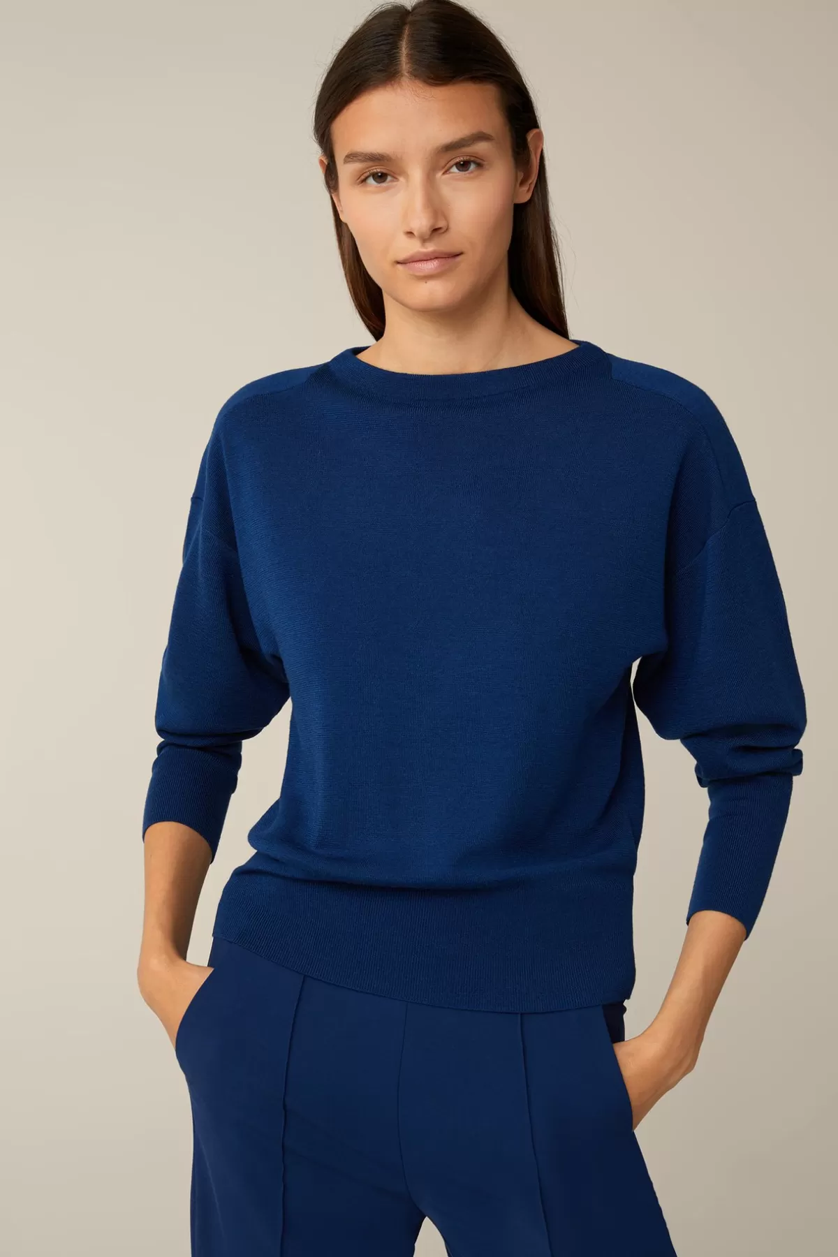 Fashion Schurwoll-Ripp-Strick-Pullover Mit Seide In Damen Strick