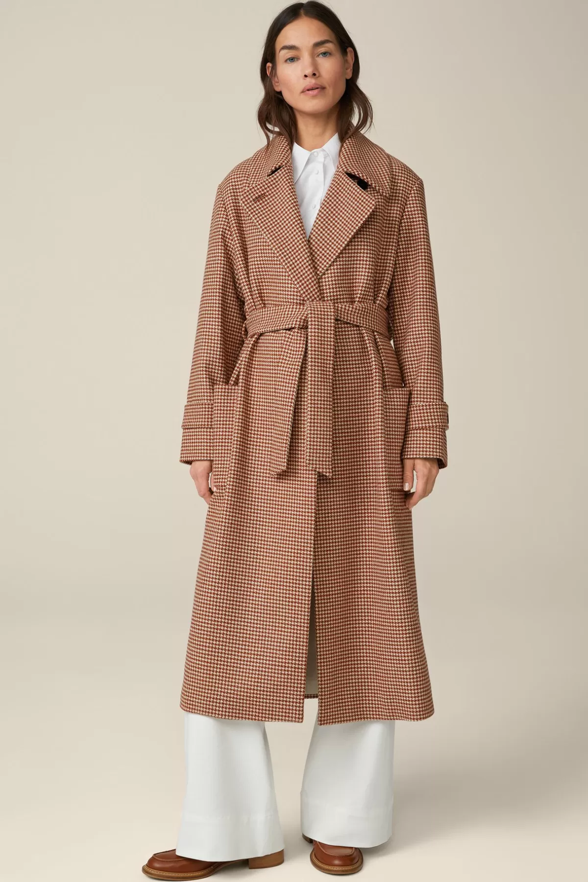 Flash Sale Schurwoll-Roben-Mantel In Kupfer-Ecru Gemustert Damen Jacken & Mäntel