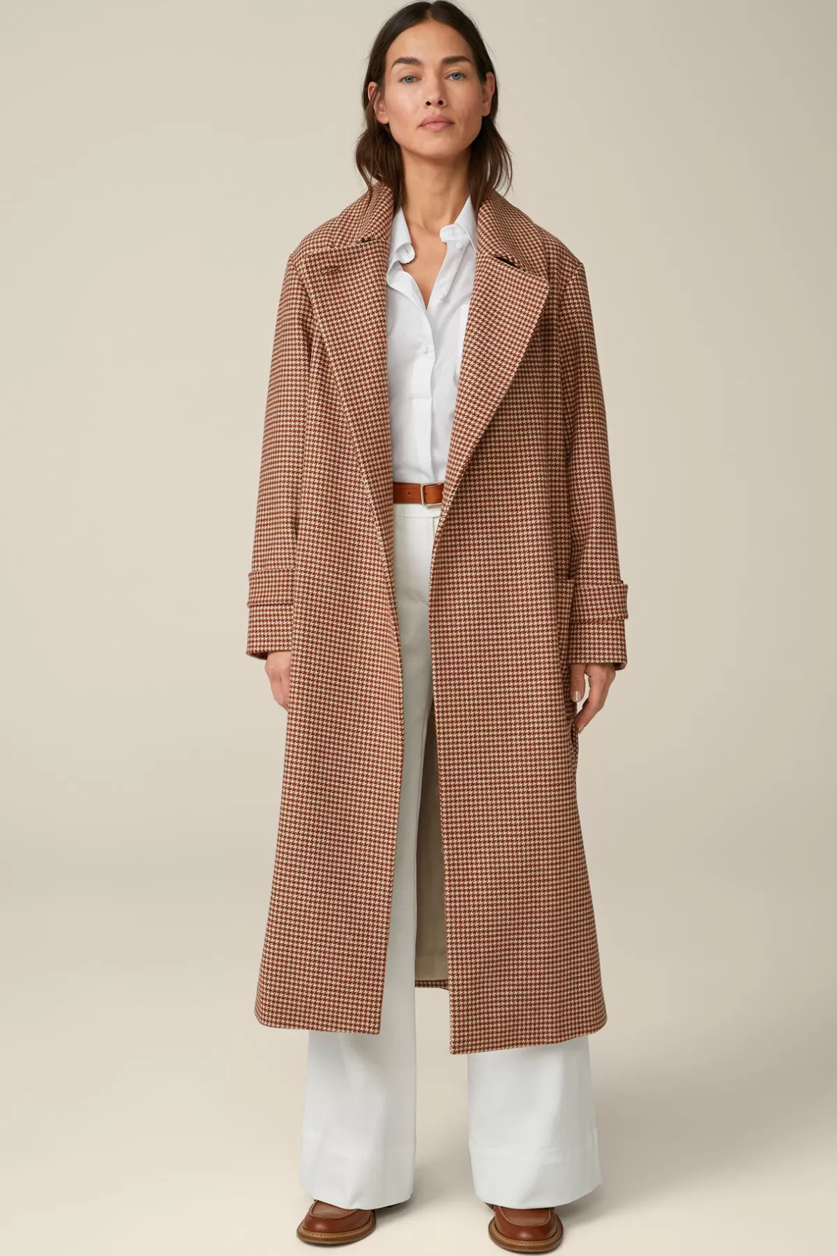 Flash Sale Schurwoll-Roben-Mantel In Kupfer-Ecru Gemustert Damen Jacken & Mäntel