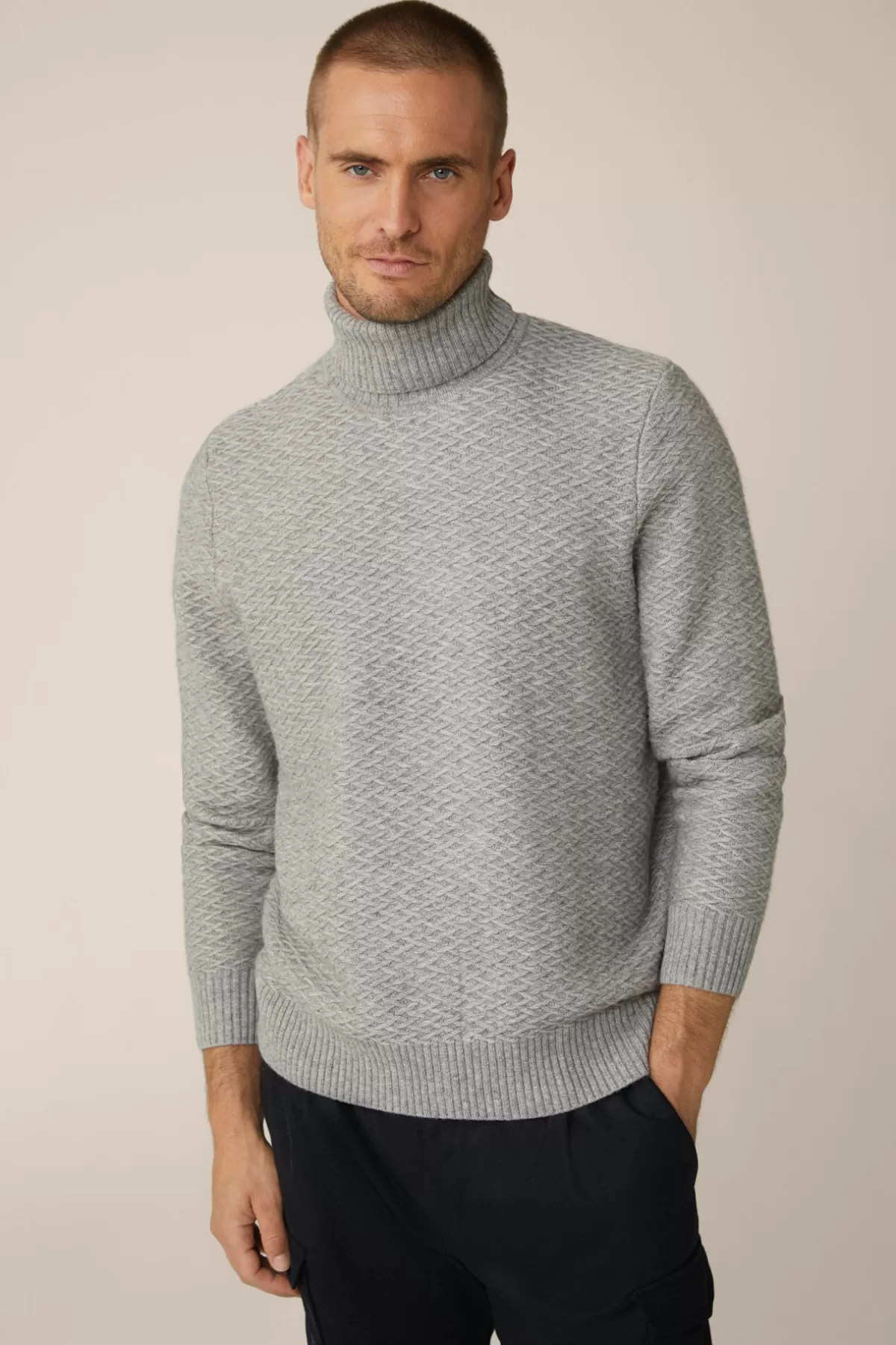 Cheap Schurwoll-Rollkragen-Pullover Amilo Mit Cashmere In Strukturiert Herren Strick
