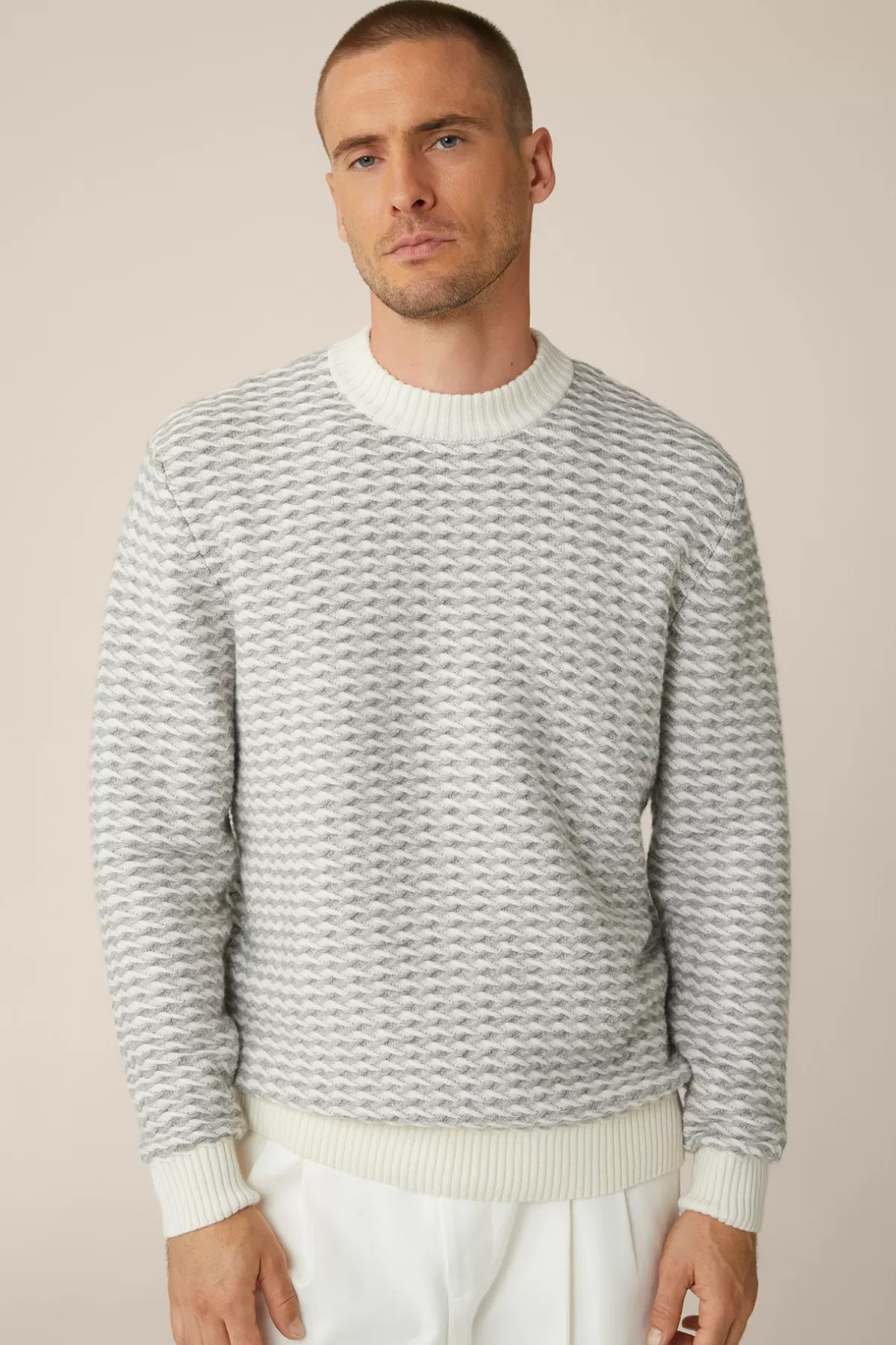 Cheap Schurwoll-Rundhals-Pullover Amilo Mit Cashmere In Strukturiert Herren Strick