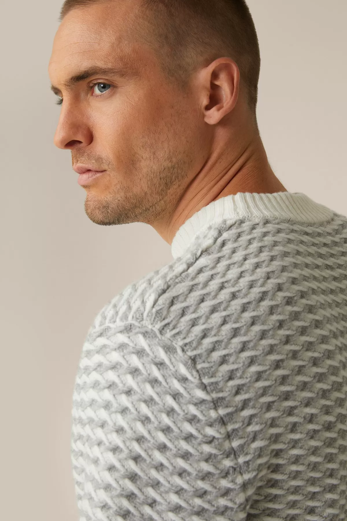 Cheap Schurwoll-Rundhals-Pullover Amilo Mit Cashmere In Strukturiert Herren Strick