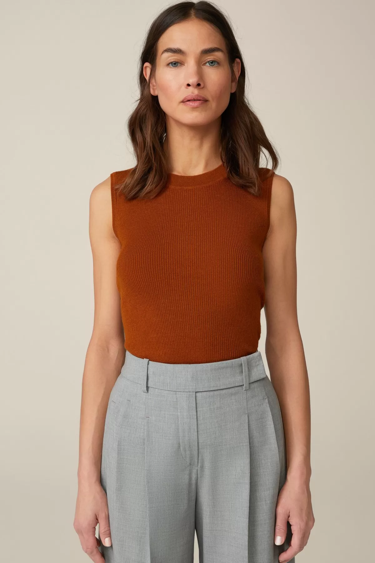 Fashion Schurwoll-Seidenmix-Top In Kupfer Damen Strick