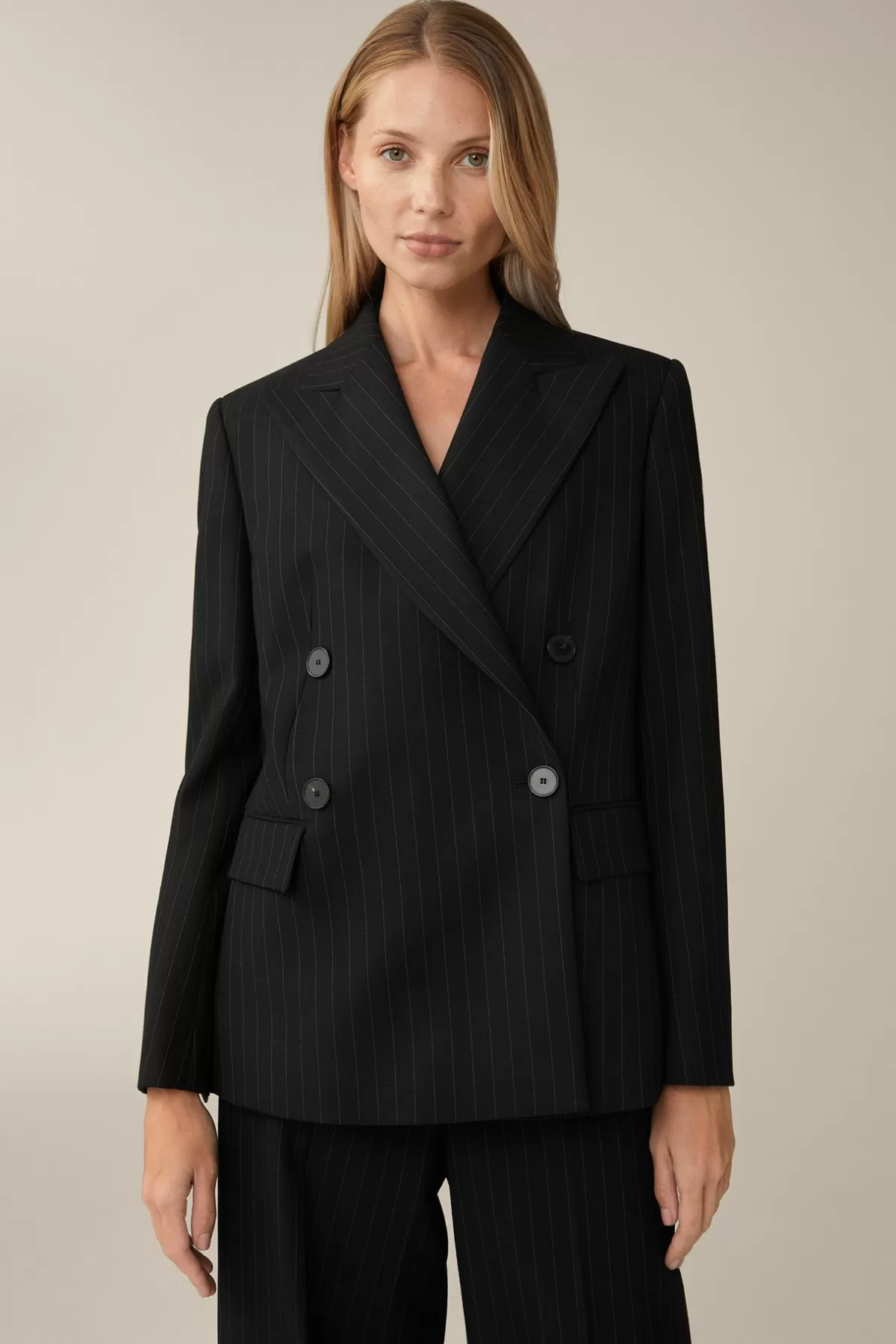 Hot Schurwoll-Twill-Doppelreiher-Blazer Mit Nadelstreifen In Damen Blazer