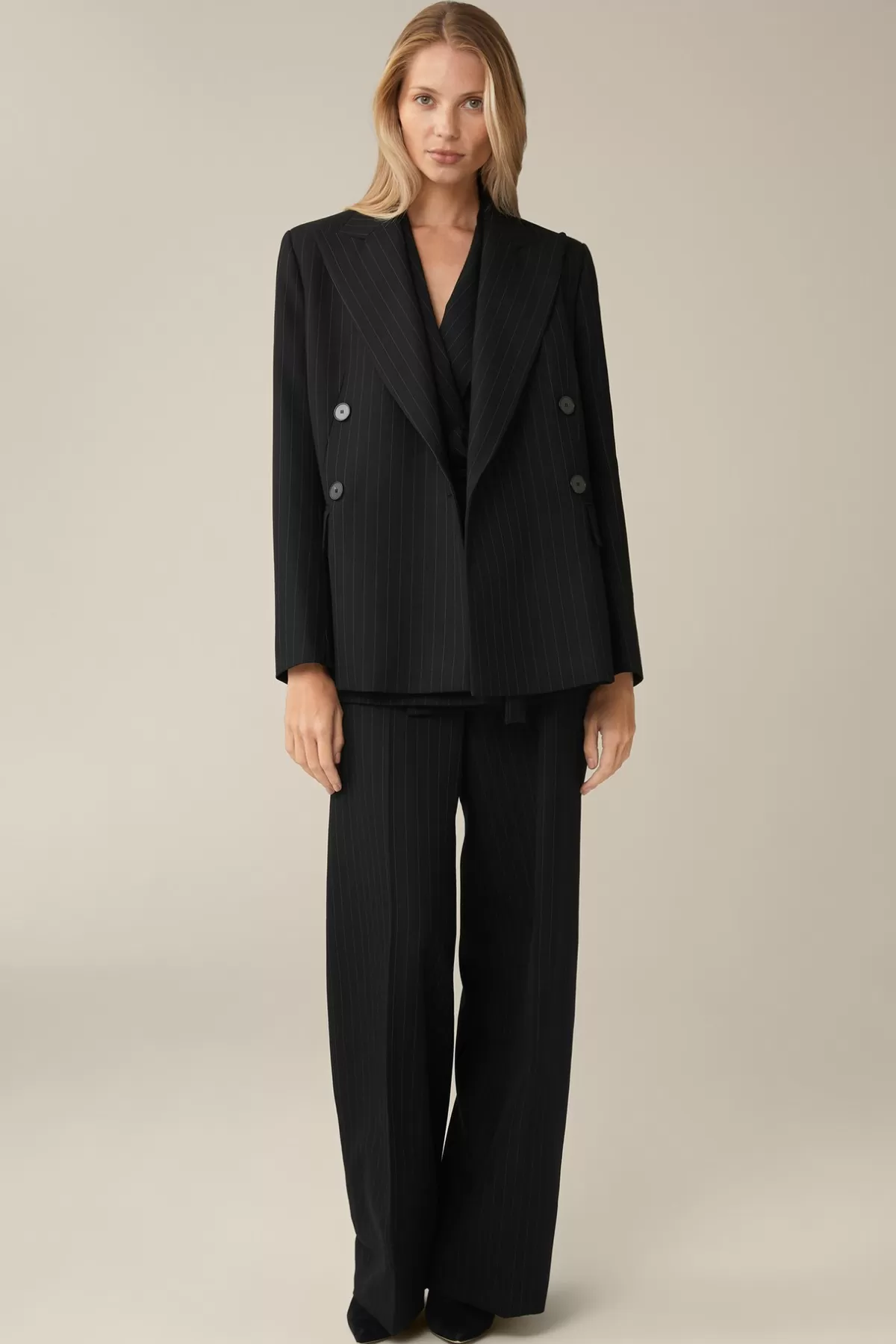 Hot Schurwoll-Twill-Doppelreiher-Blazer Mit Nadelstreifen In Damen Blazer