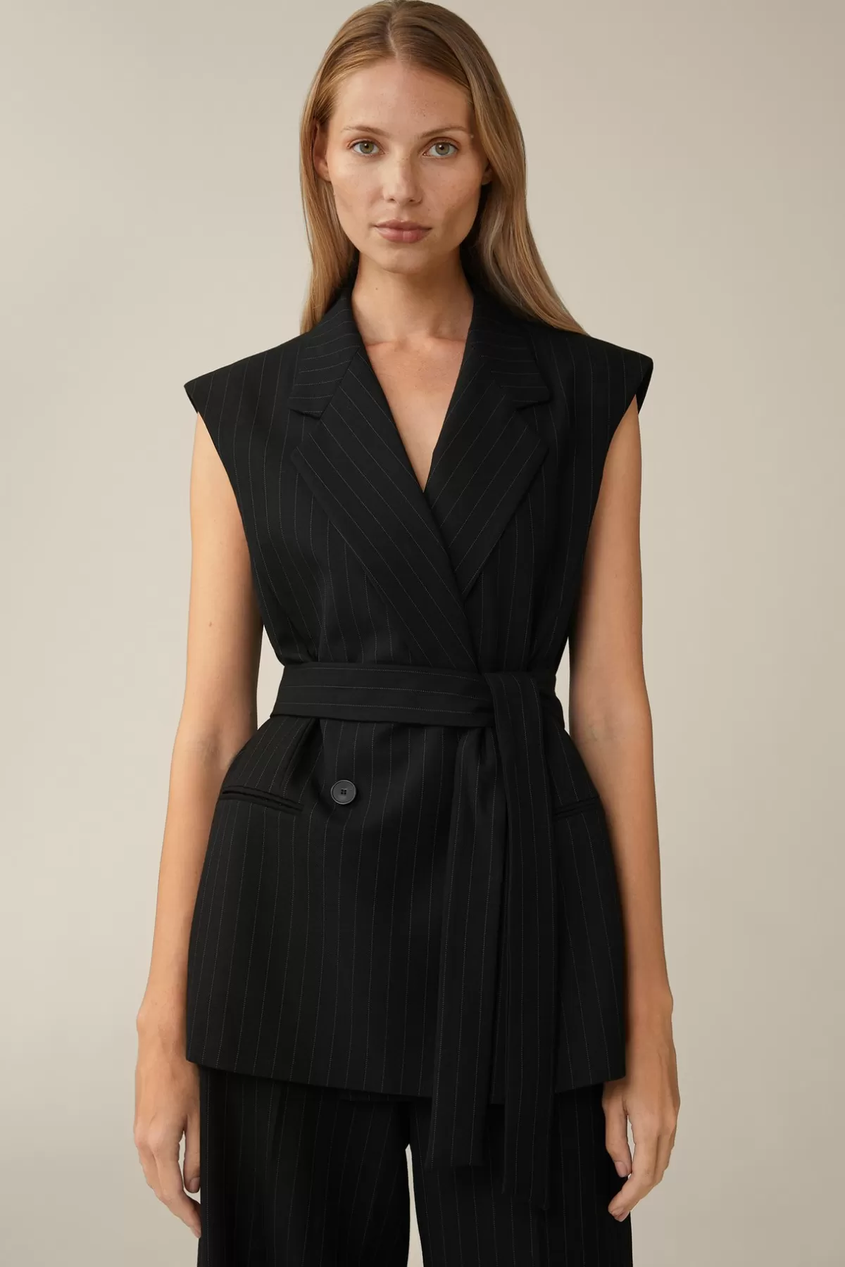 Online Schurwoll-Twill-Weste Mit Nadelstreifen In Damen Blazer