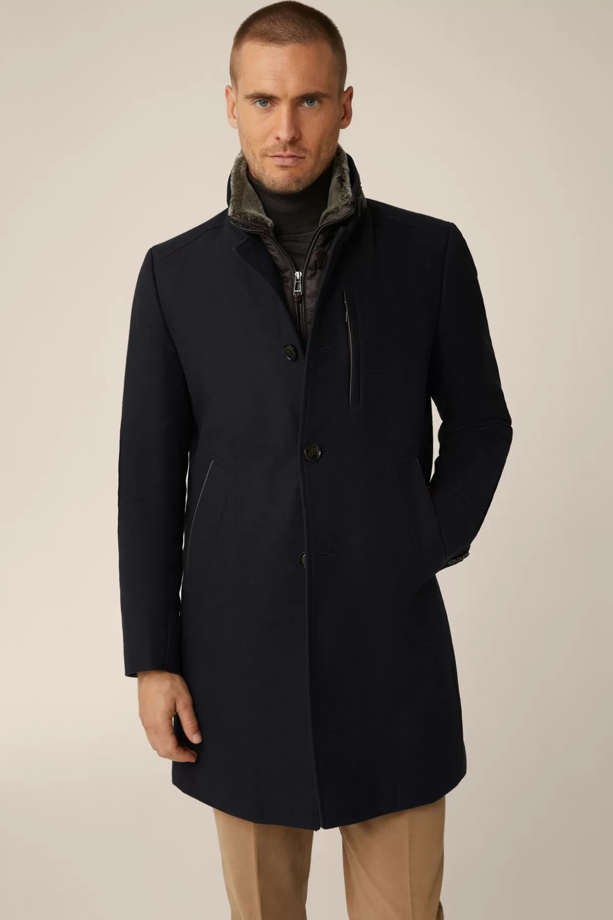Sale Stehkragen-Mantel Rivano Mit Cashmere Und Lammfellkragen In Herren Jacken & Mäntel