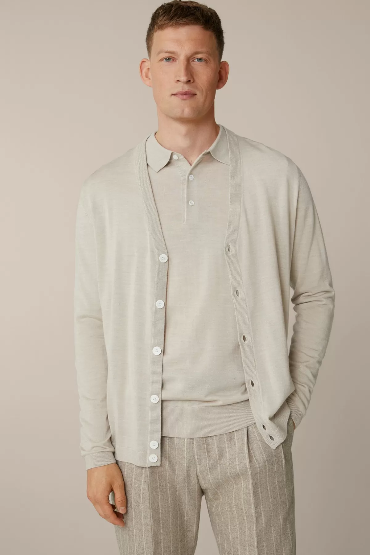 Best Sale Strick-Cardigan Nando Mit Seide Und Cashmere In Beige Herren Strick