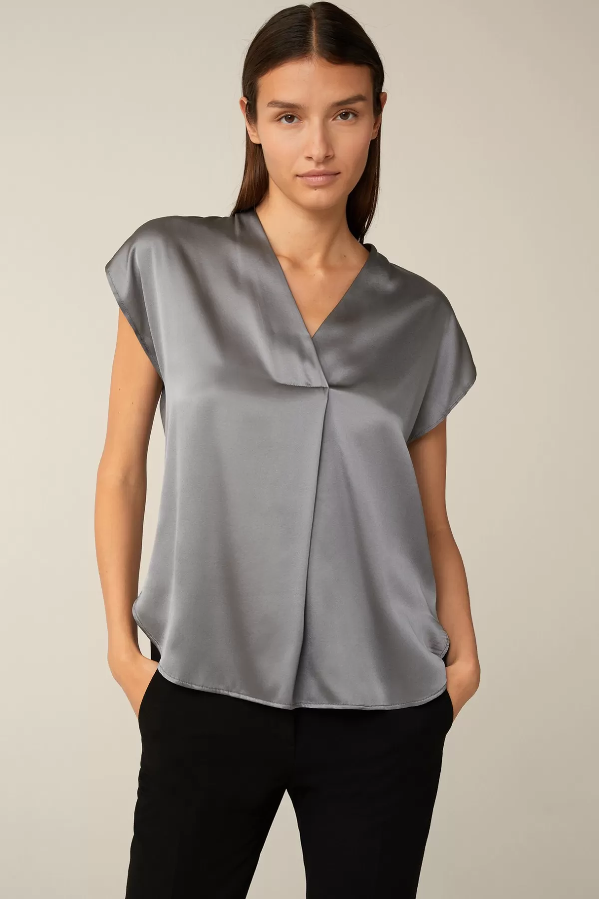New Tencel-Baumwoll-Top Mit Satin Vorderseite In Damen Blusen & Tops