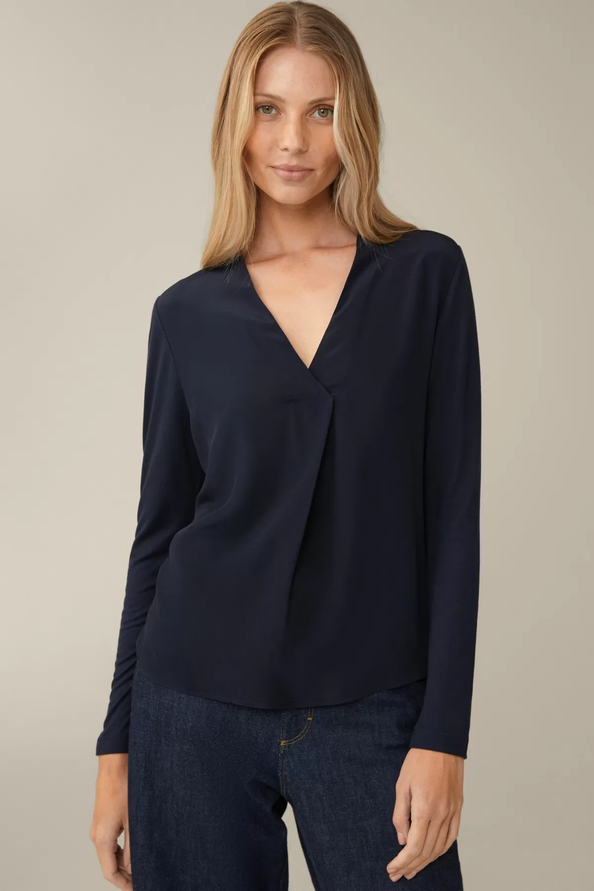 Online Tencel-Langarm-Shirt Mit Satin Vorderseite In Damen T-Shirts & Sweats