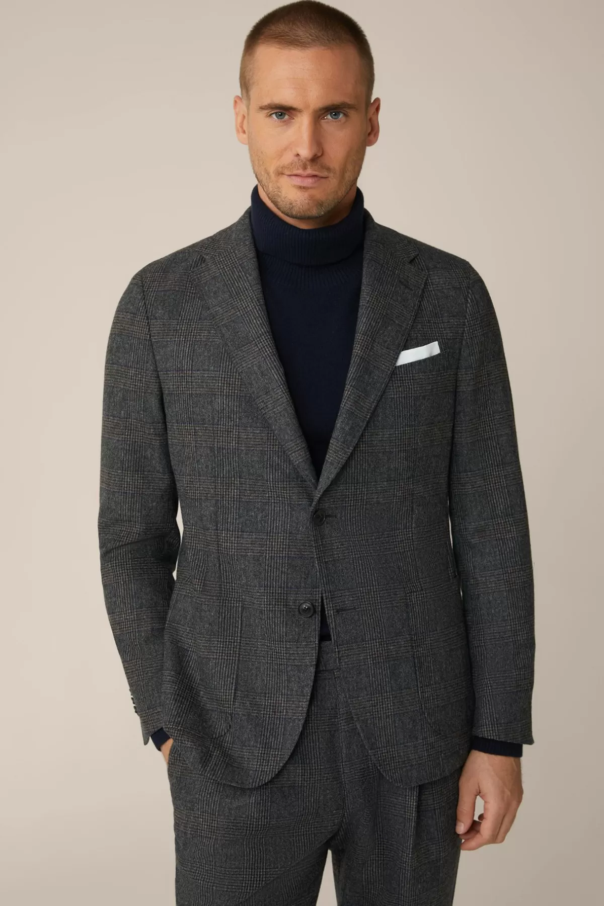 Store Wollmix-Baukasten-Sakko Giro In Anthrazit-Blau Check Herren Sakkos