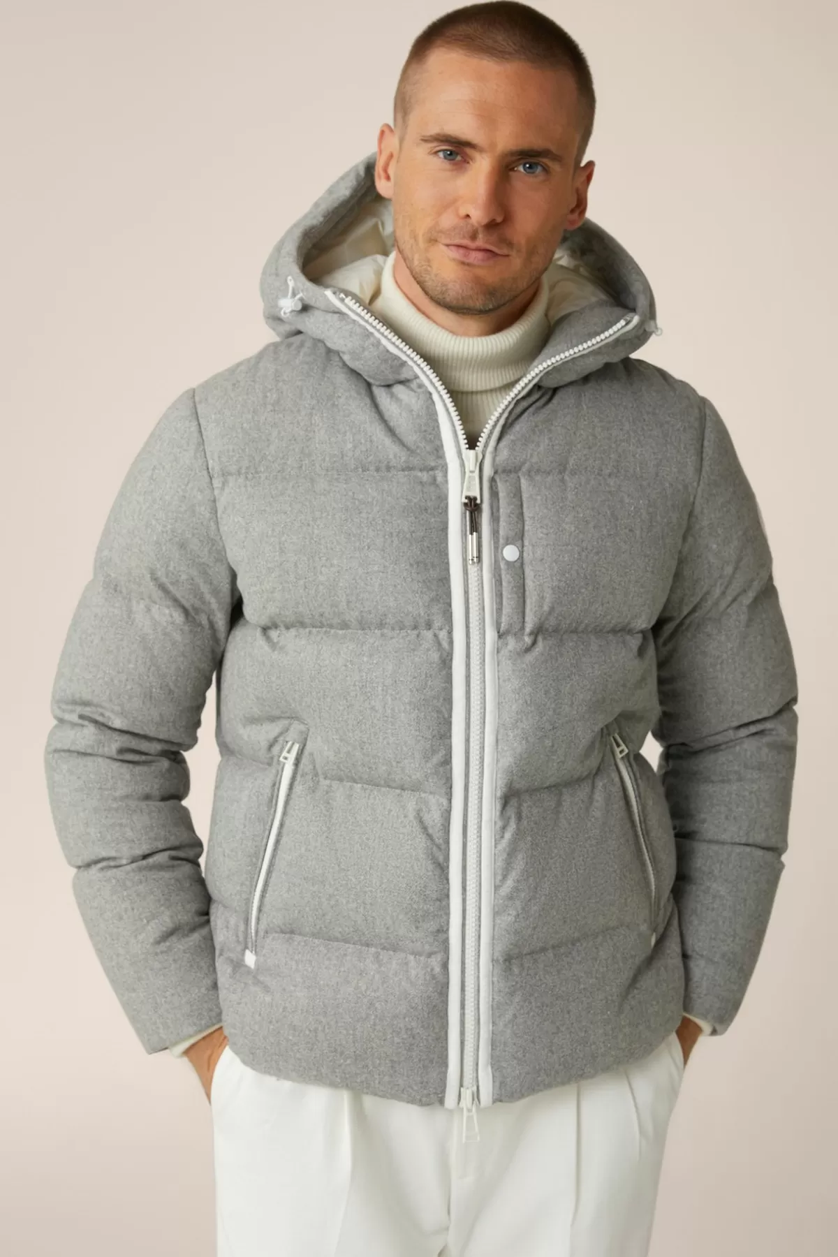 Sale Wollmix-Cashmere-Daunen-Jacke Glorenza Gesteppt In Grau-Beige Meliert Herren Jacken & Mäntel
