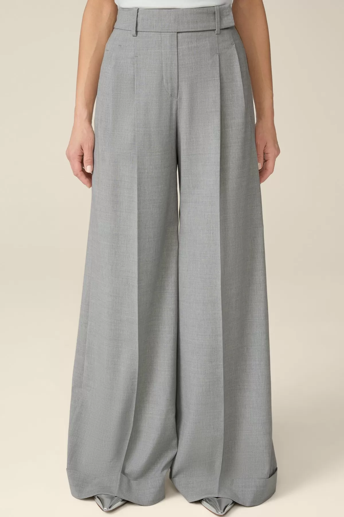 Clearance Wollmix-Palazzo-Hose In Hell Melange Damen Hosen & Jeans