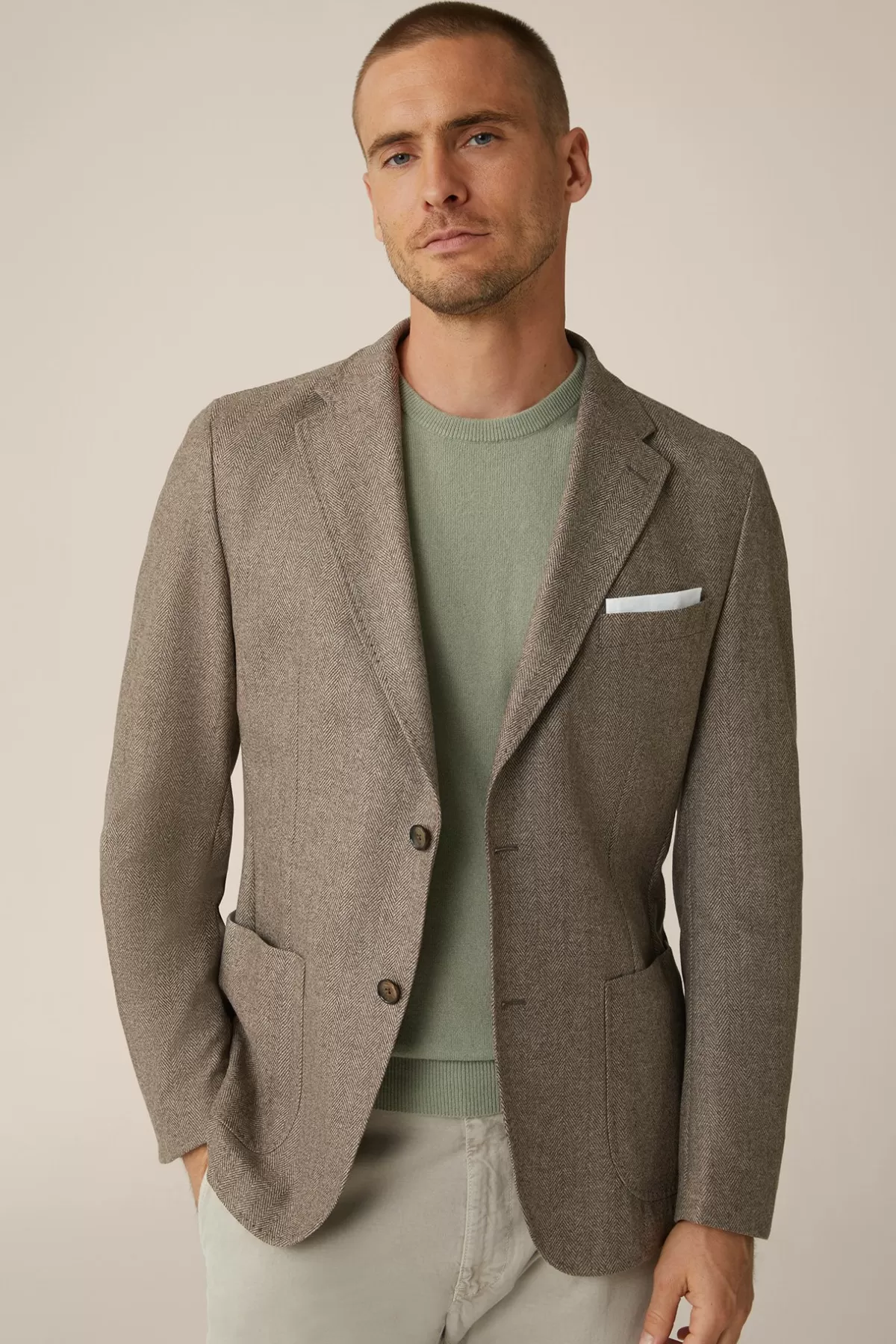 Discount Wollmix-Sakko Giro Mit Cashmere In Fischgrat Herren Sakkos