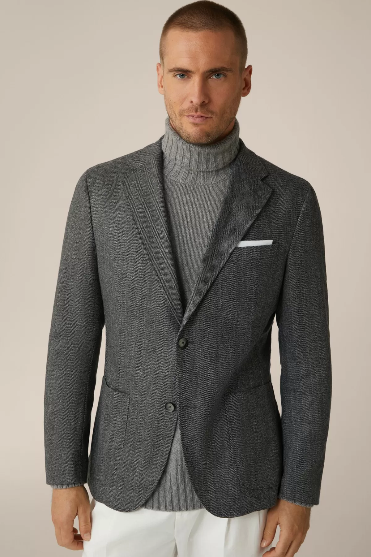Flash Sale Wollmix-Sakko Giro Mit Cashmere In Fischgrat Schwarz-Grau Herren Sakkos
