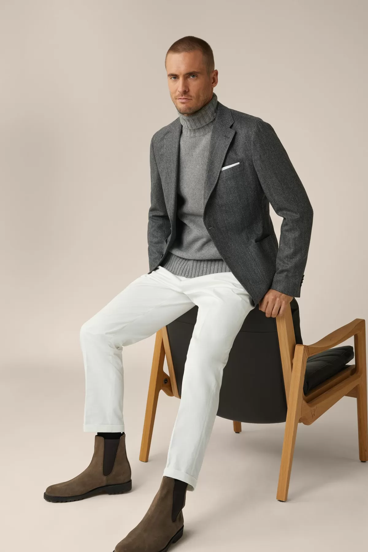 Flash Sale Wollmix-Sakko Giro Mit Cashmere In Fischgrat Schwarz-Grau Herren Sakkos