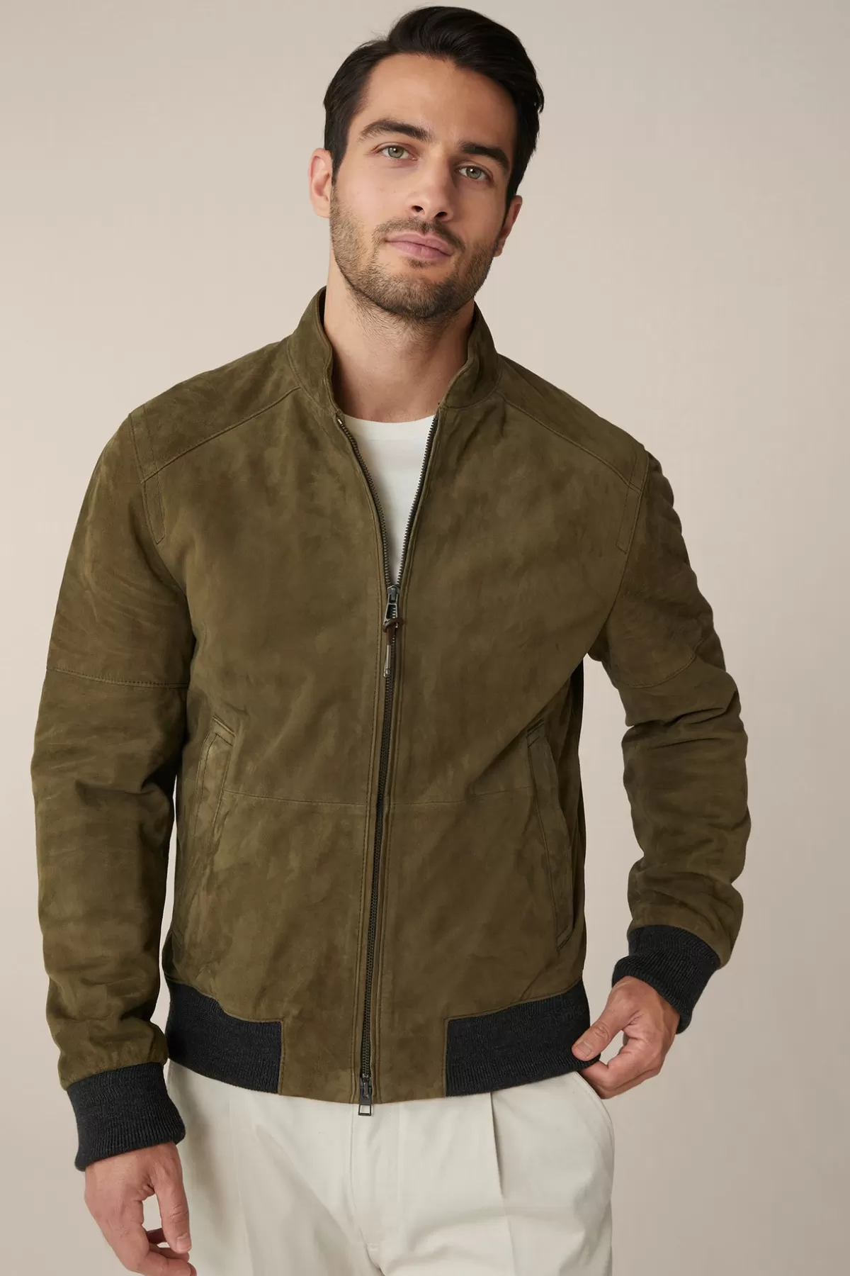 Outlet Ziegenvelours-Leder-Blouson Borello In Herren Jacken & Mäntel